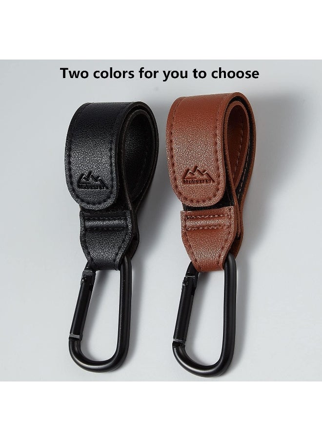 Baby Stroller Hooks Bag Hooks for Hanging Diaper Bags Multipurpose Hooks for Grocery Shopping Bags Premium Vegan Leather Pram Straps 2 Pcs (Brown)