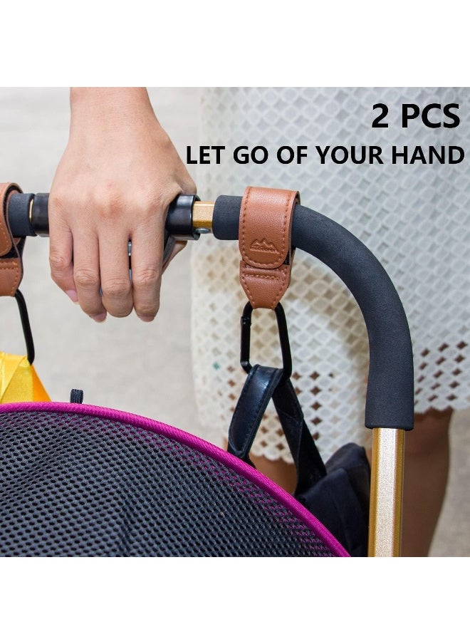 Baby Stroller Hooks Bag Hooks for Hanging Diaper Bags Multipurpose Hooks for Grocery Shopping Bags Premium Vegan Leather Pram Straps 2 Pcs (Brown)