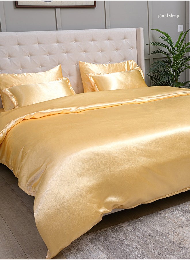 Royal Silk Duvet Set (6-Piece) Gold King Size (220x240 cm), Sumptuously Smooth, Cooling & Skin-Friendly | Includes 1 Silk-Based Duvet Cover, 1 Fitted Bedsheet & 4 Pillow Covers with Zipper