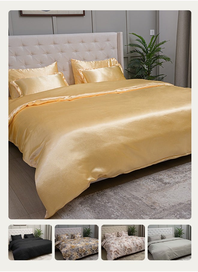Royal Silk Duvet Set (6-Piece) Gold King Size (220x240 cm), Sumptuously Smooth, Cooling & Skin-Friendly | Includes 1 Silk-Based Duvet Cover, 1 Fitted Bedsheet & 4 Pillow Covers with Zipper