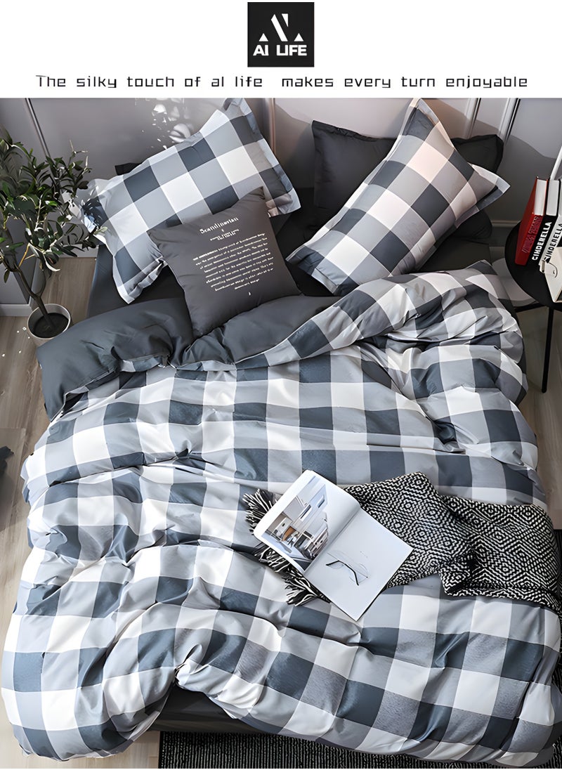AI LIFE 6 Piece Luxury King Size Cotton Bedsheet | 1 Duvet Cover Set 220x240cm | 1 Fitted Sheet 200x200+30cm | 4 Pillow Cases 50x75cm