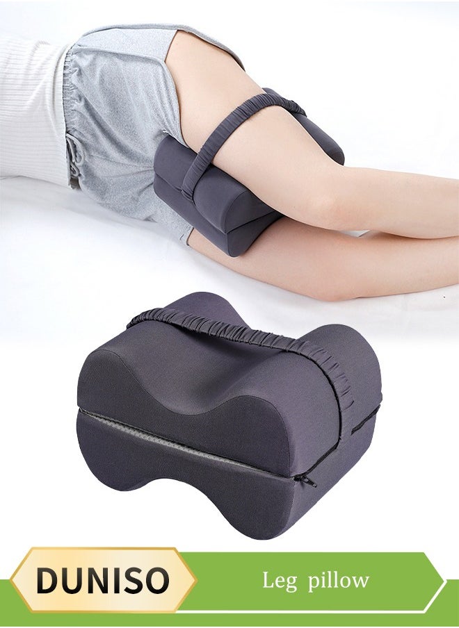 Knee pillow, memory foam leg positioning pillow, leg support pillow, with adjustable elastic belt, soothing and decompression, suitable for lateral lying, 28 * 20 * 20cm, gray