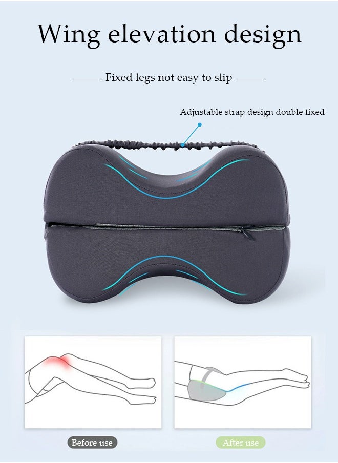Knee pillow, memory foam leg positioning pillow, leg support pillow, with adjustable elastic belt, soothing and decompression, suitable for lateral lying, 28 * 20 * 20cm, gray