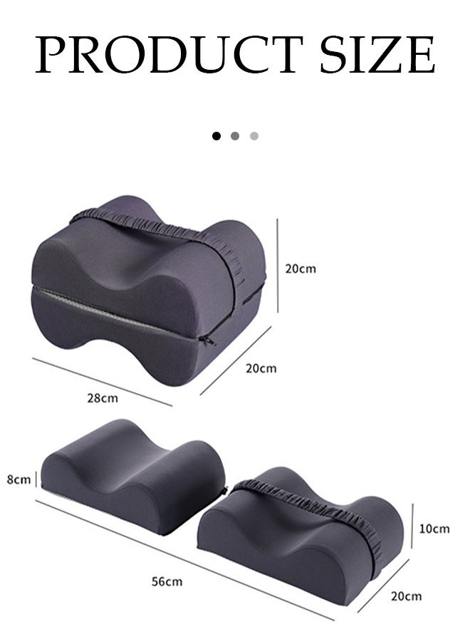 Knee pillow, memory foam leg positioning pillow, leg support pillow, with adjustable elastic belt, soothing and decompression, suitable for lateral lying, 28 * 20 * 20cm, gray