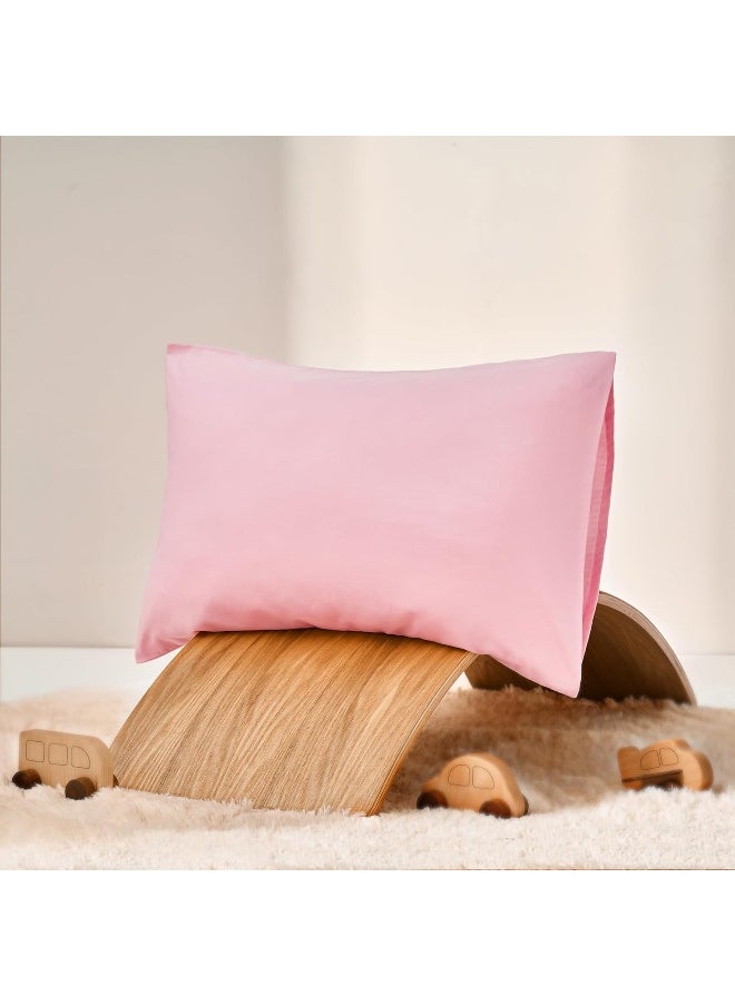 TILLYOU Cotton Collection Soft Toddler Pillowcases Set of 2, 14x20 - Fits Pillows Sized 12x16, 13x18 or 14x19, Machine Washable Travel Pillow Case Cover with Envelope Closure, Lt Pink