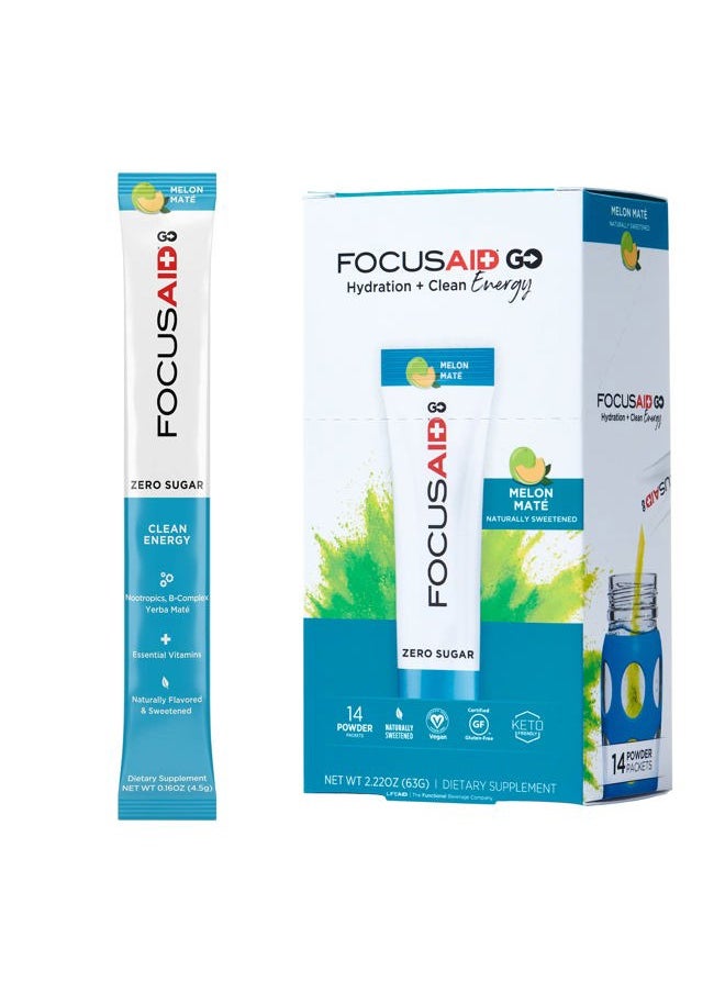 FOCUSAID GO Nootropics Energy Blend, Zero Sugar, Alpha-GPC, GABA, B-Complex, Yerba Mate, Green Tea, Keto Friendly, 100mg Natural Caffeine (Pack of 14)