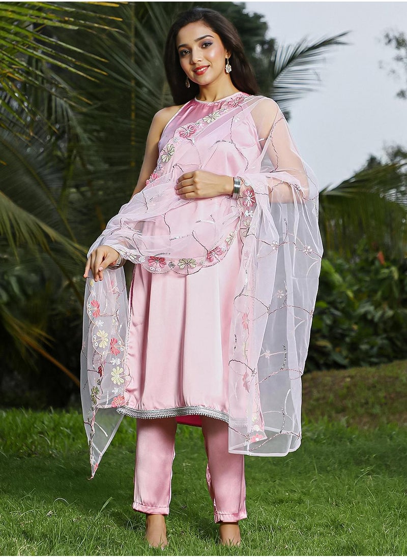 Women's Powder Pink Blush Bloom Kurta Set