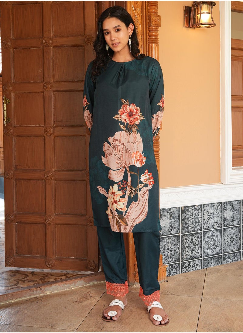 Women's Sacramento Green Ethereal Bloom Kurta Set