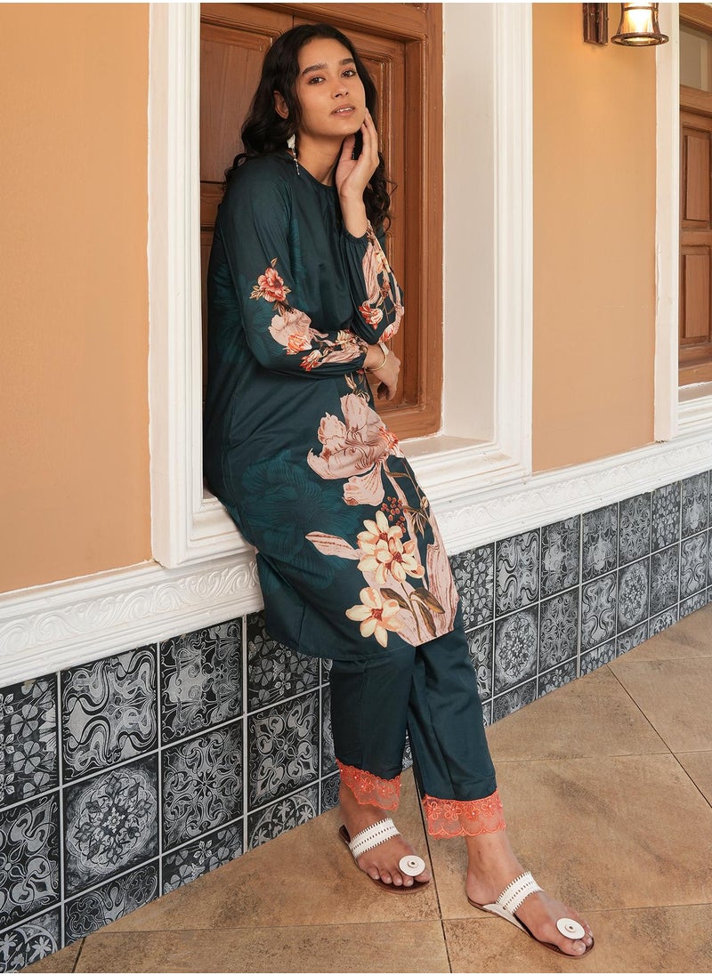 Women's Sacramento Green Ethereal Bloom Kurta Set