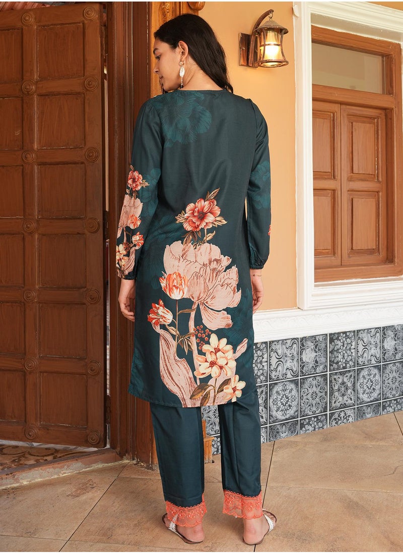 Women's Sacramento Green Ethereal Bloom Kurta Set