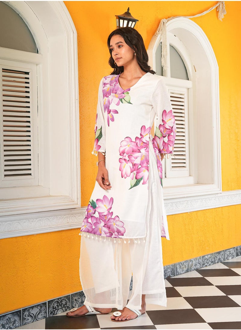 Women's Daisy White Whispering Botanics Kurta Set