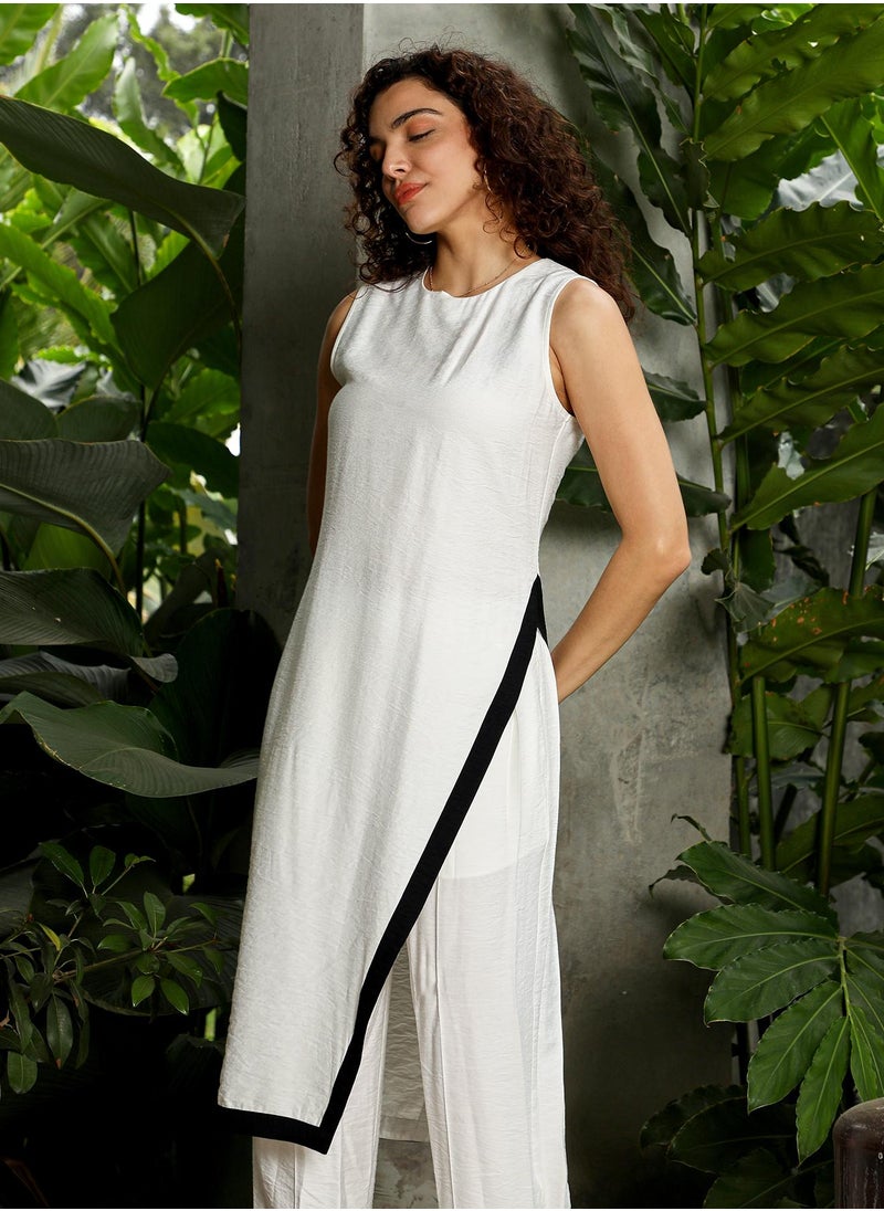 Women's Daisy White Contrast Tilt Kurta Set