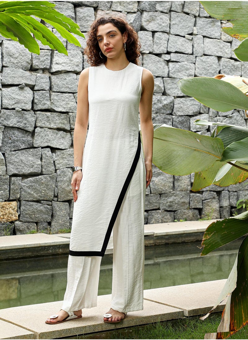 Women's Daisy White Contrast Tilt Kurta Set