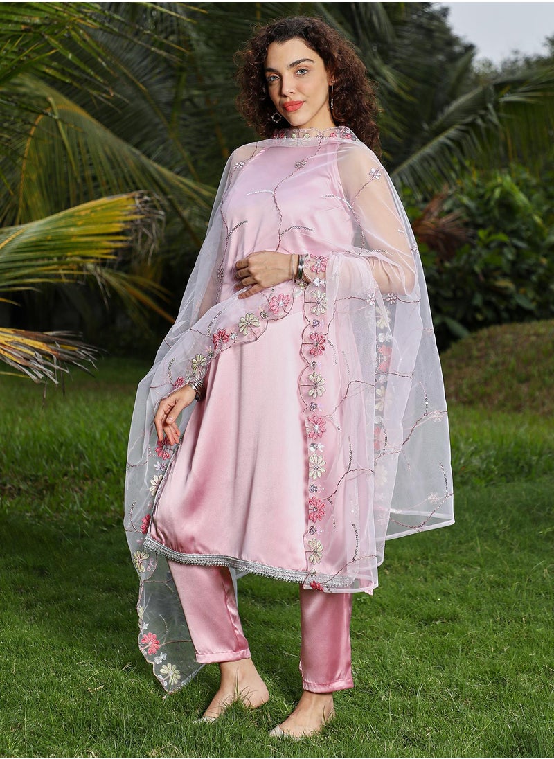 Women's Powder Pink Blush Bloom Kurta Set