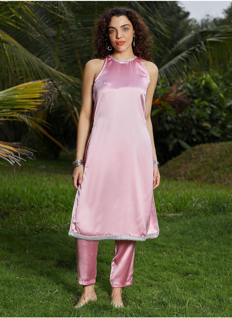 Women's Powder Pink Blush Bloom Kurta Set
