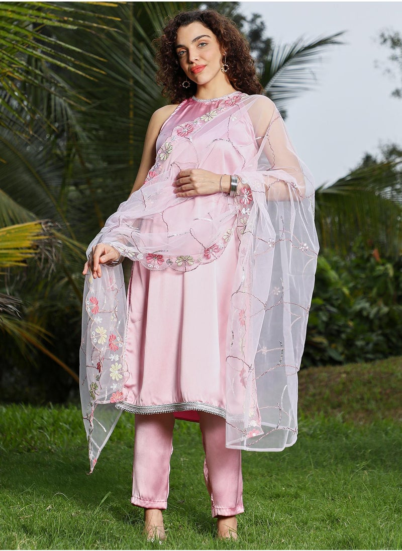 Women's Powder Pink Blush Bloom Kurta Set