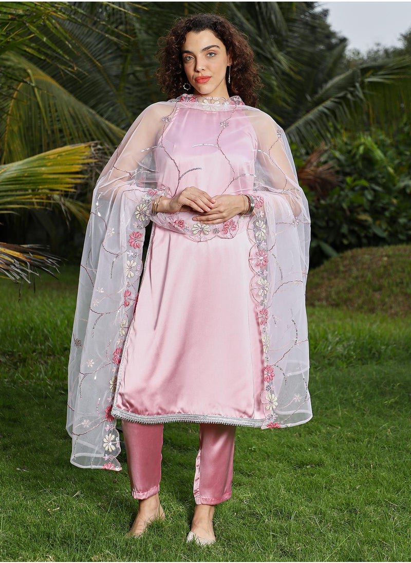 Women's Powder Pink Blush Bloom Kurta Set