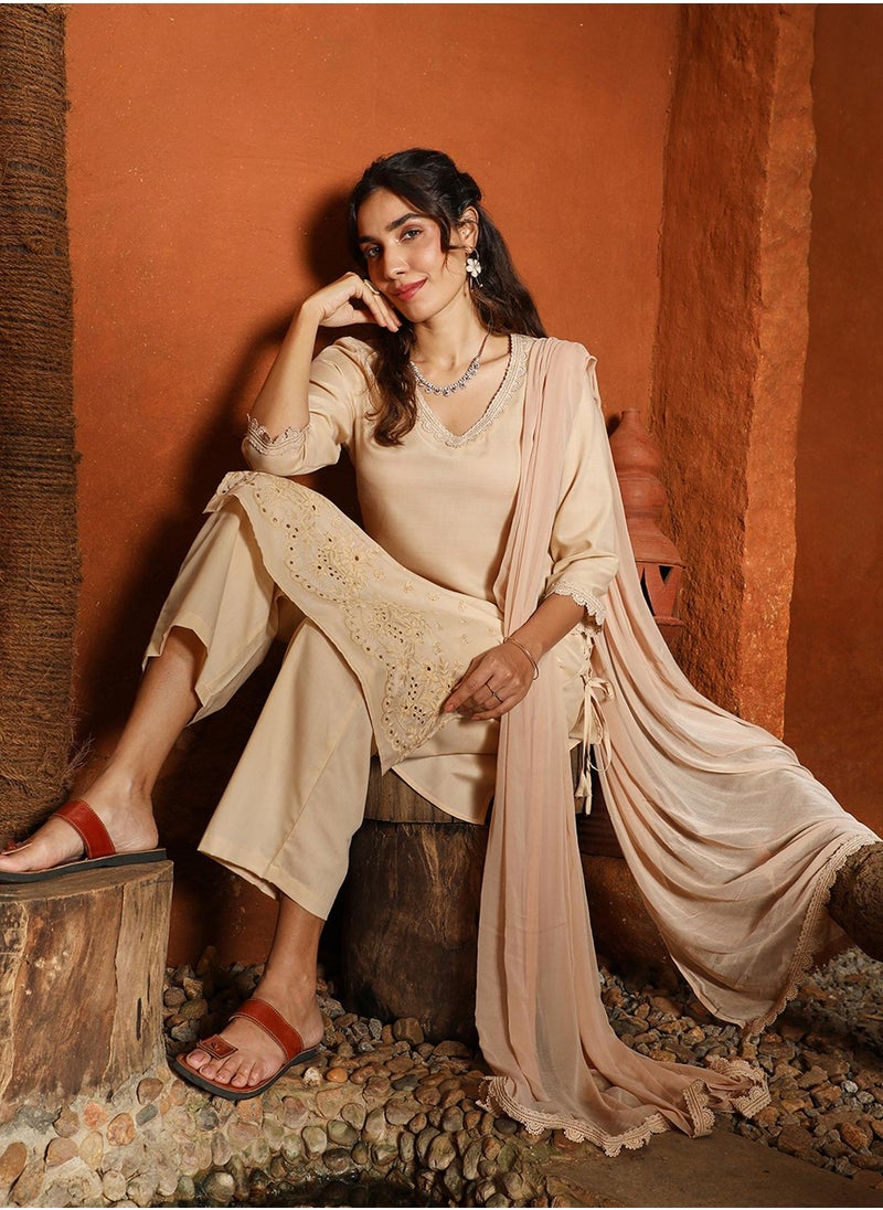 Women's Buff Beige Irani Kurta Set