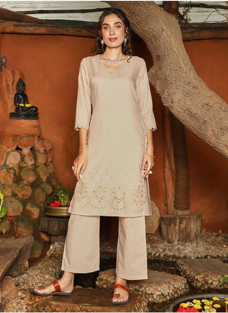 Women's Buff Beige Irani Kurta Set