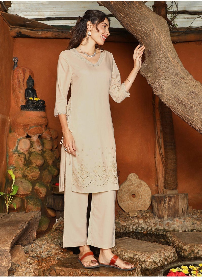 Women's Buff Beige Irani Kurta Set