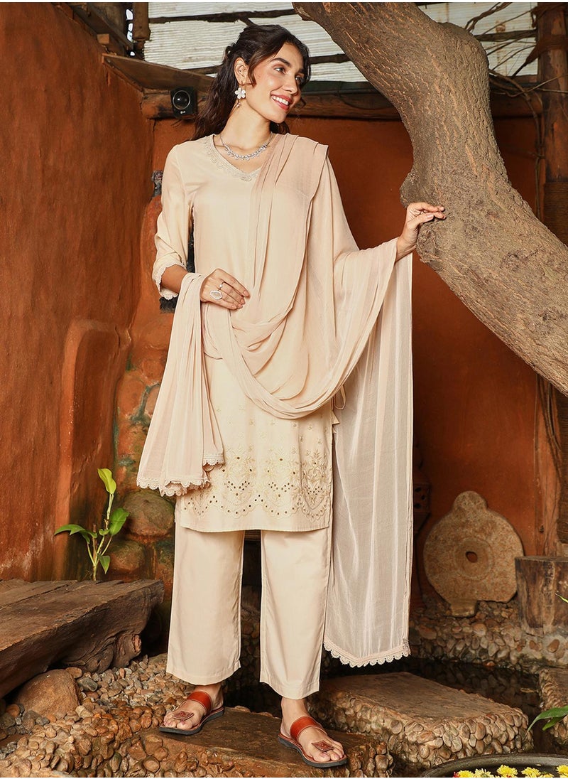 Women's Buff Beige Irani Kurta Set