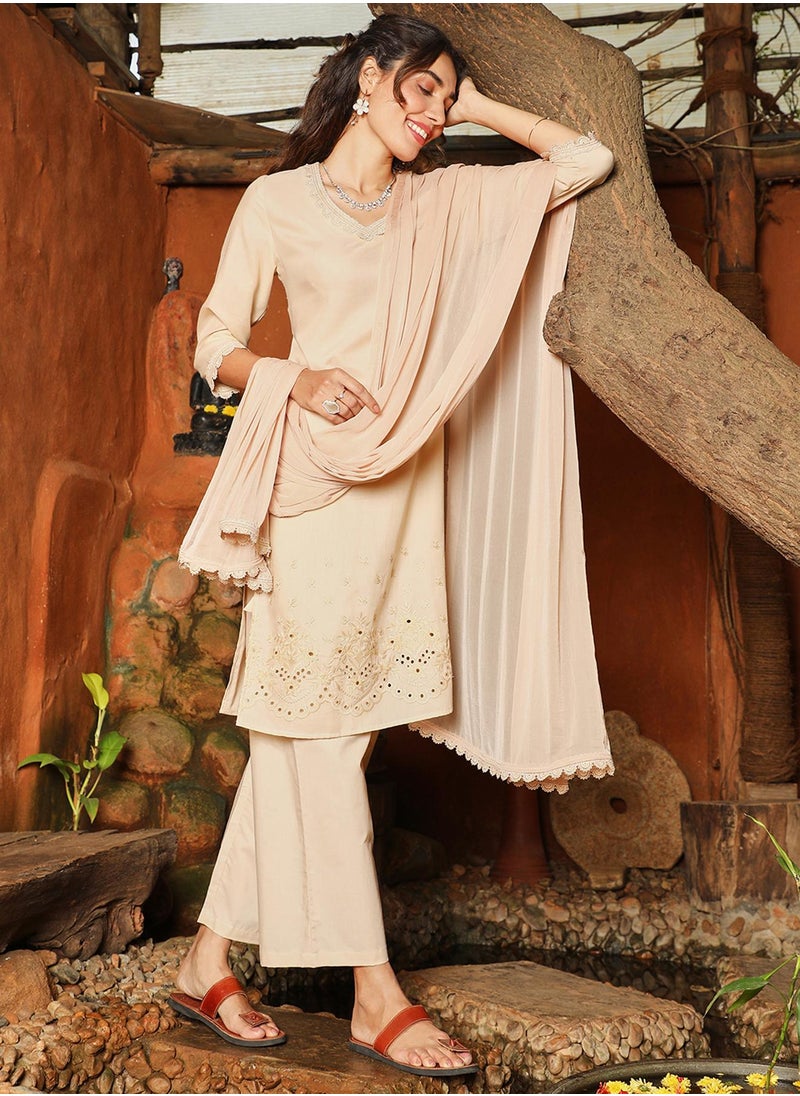 Women's Buff Beige Irani Kurta Set