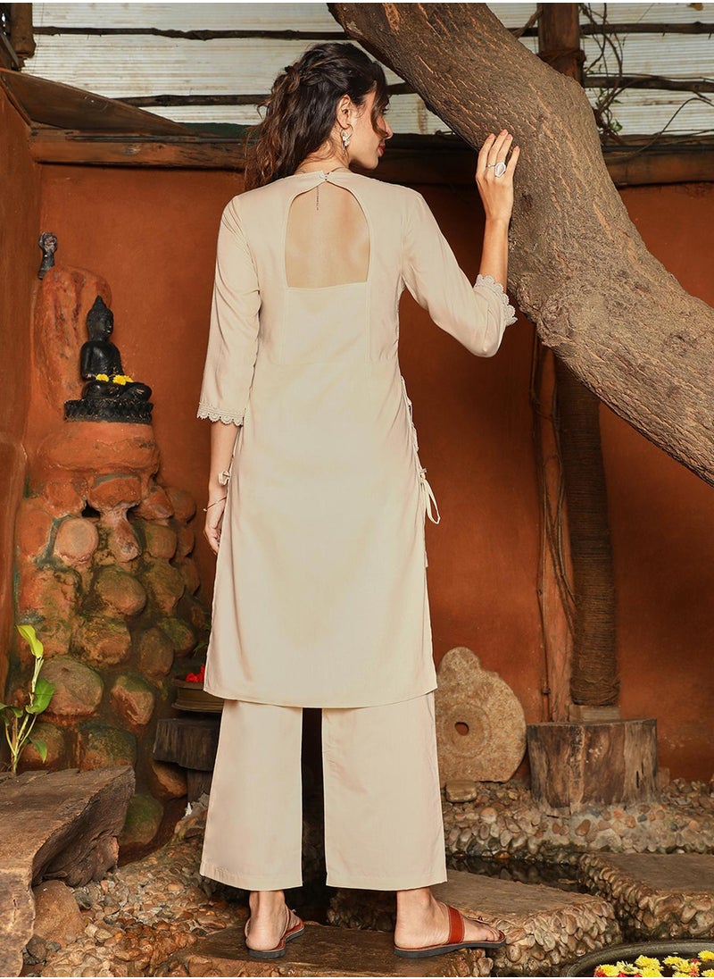 Women's Buff Beige Irani Kurta Set
