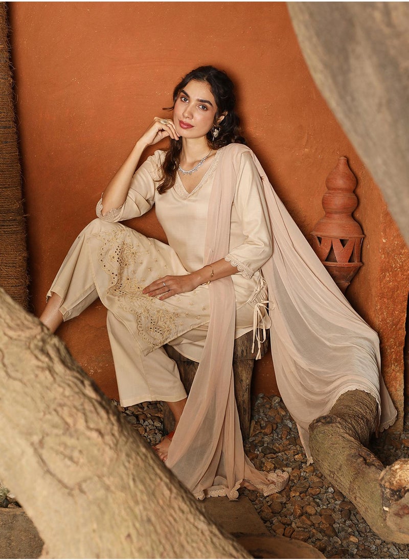 Women's Buff Beige Irani Kurta Set