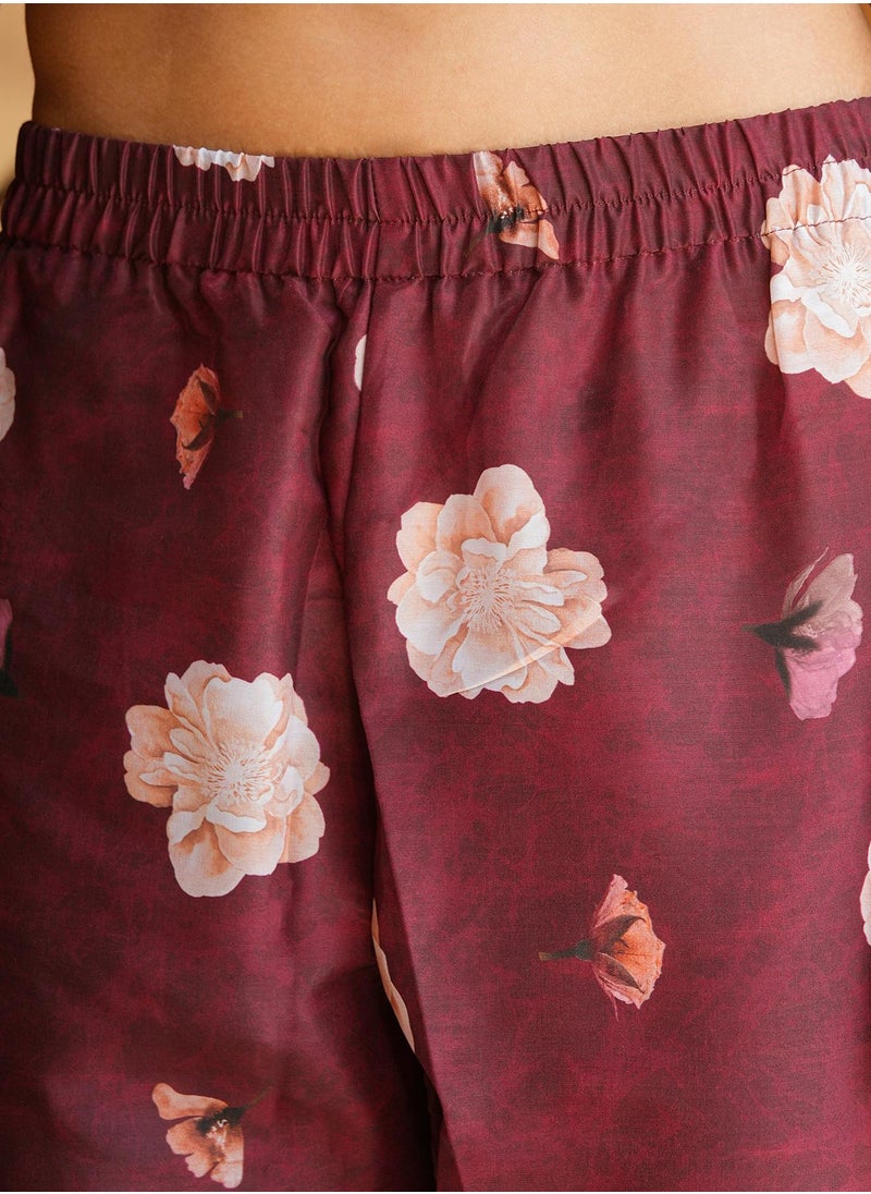 Women's Burgundy Red Bloomera Imprint Kurta Set