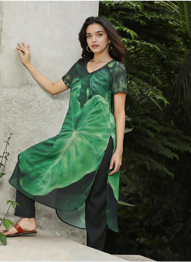 Women's Forest Green Chantilly Bloom Kurta Set