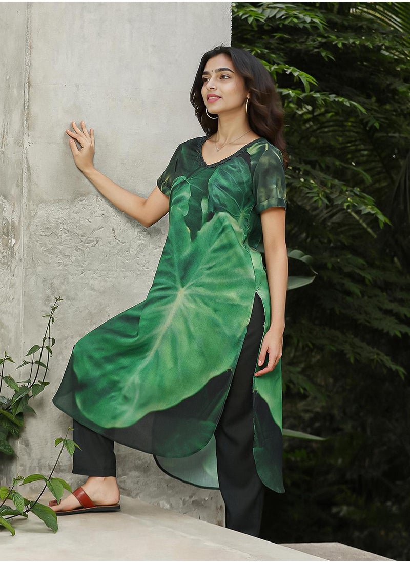 Women's Forest Green Chantilly Bloom Kurta Set