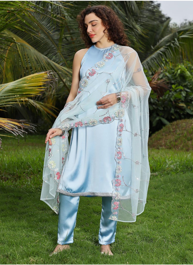 Women's Powder Blue Blush Bloom Kurta Set