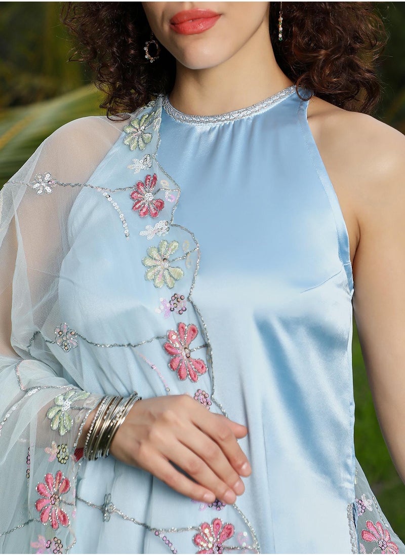 Women's Powder Blue Blush Bloom Kurta Set