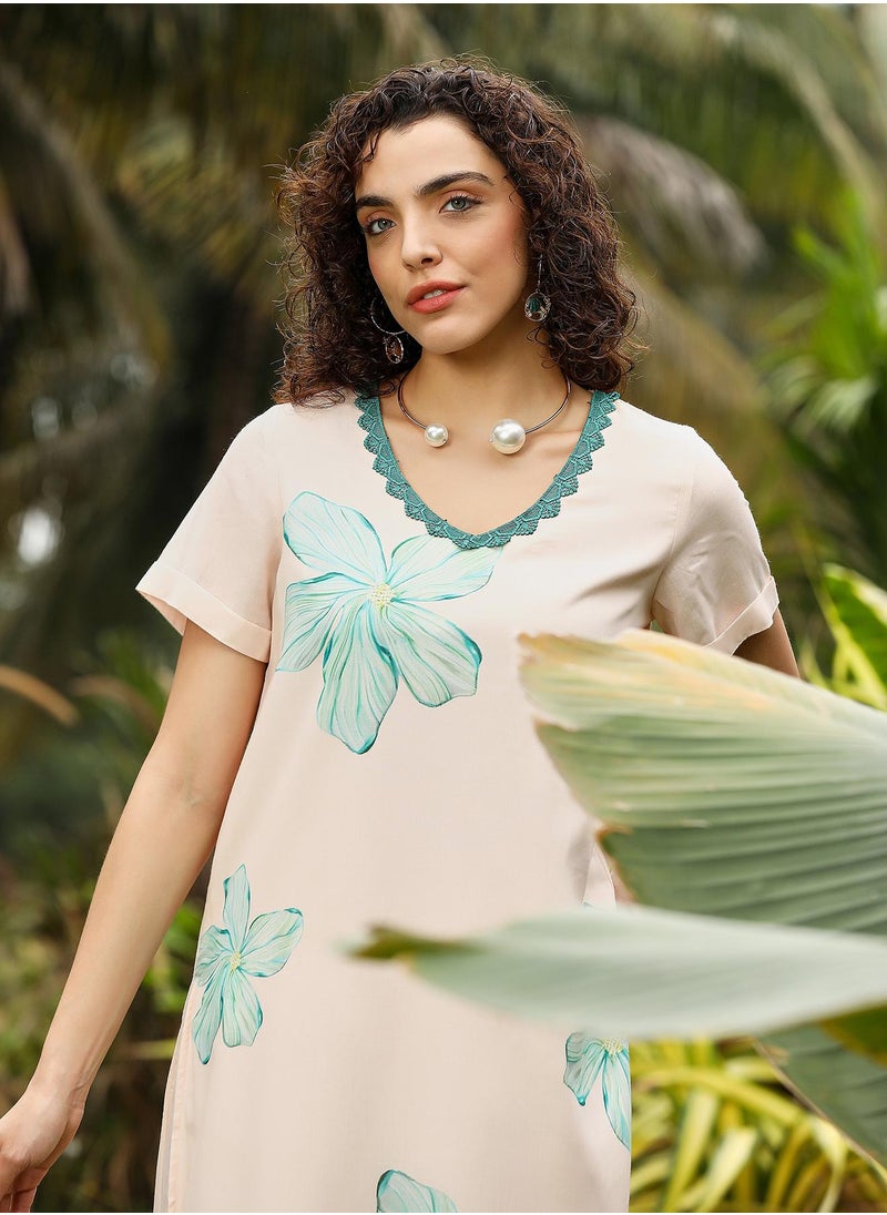 Women's Soft Pink & Seagreen Chantilly Bloom Kurta Set