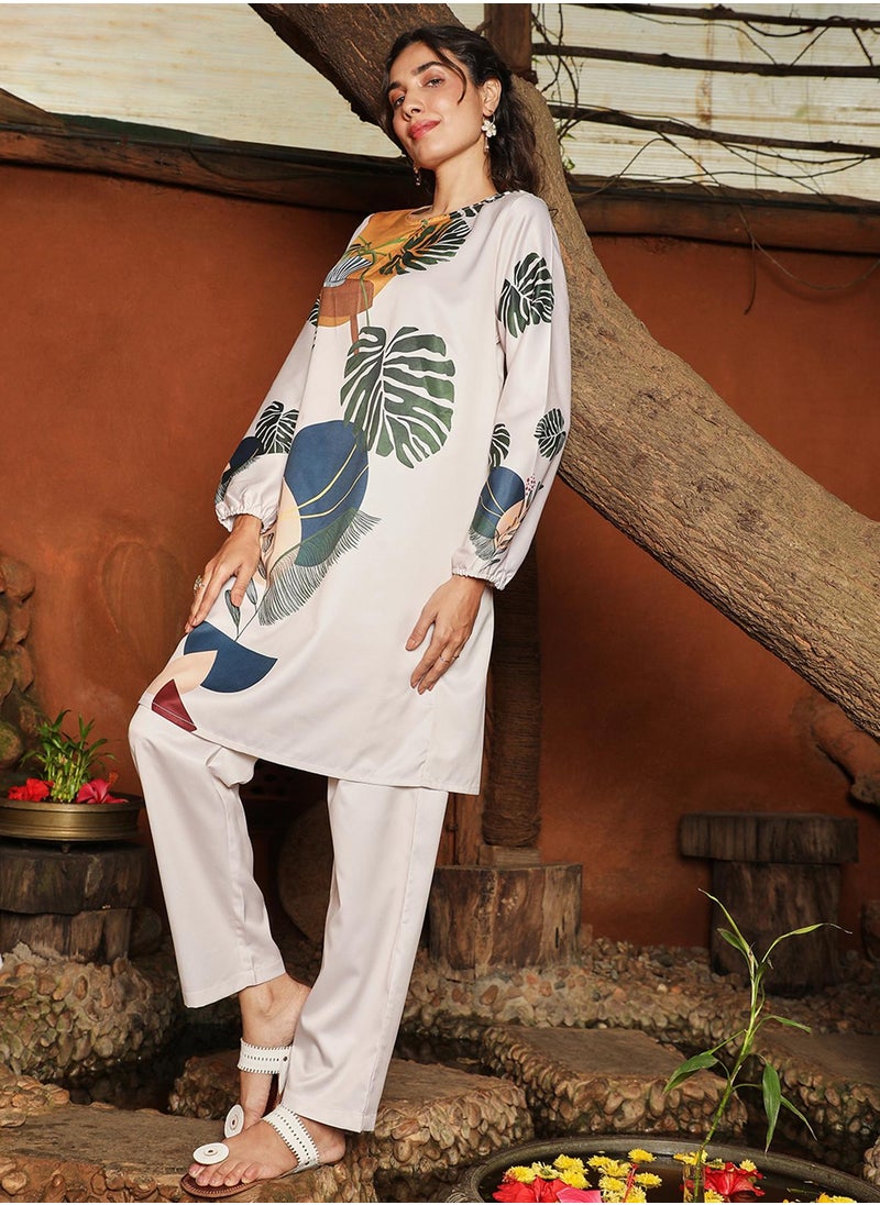 Women's Ivory White Earthy Block Kurta Set