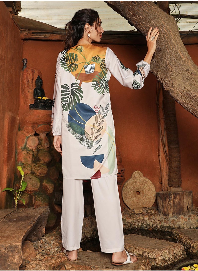 Women's Ivory White Earthy Block Kurta Set