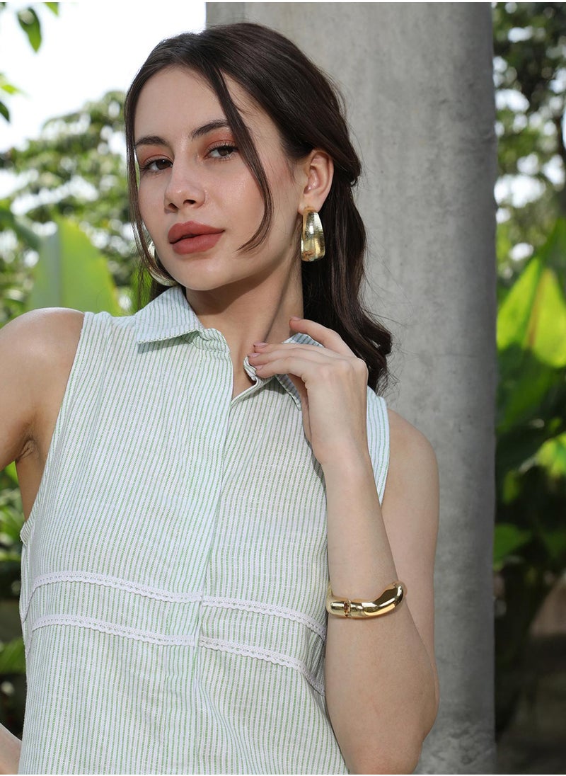 Women's Kelly Green & Cream White Pinstriped Kurta Set