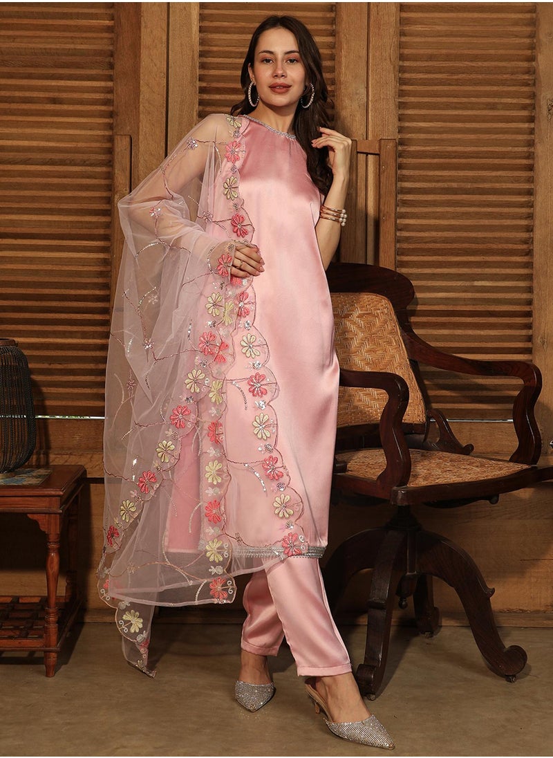 Women's Powder Pink Blush Bloom Kurta Set