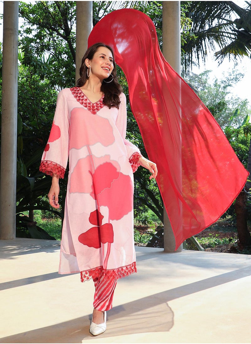 Women's Rouge Pink Fleur Imprint Kurta Set