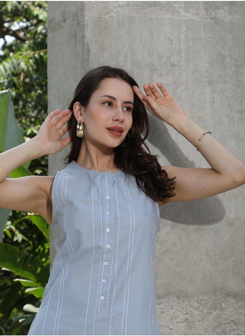 Women's Icy Blue Simplicity Striped Kurta Set