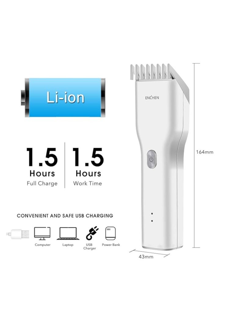 Enchen Boost Wireless Multi-Function Electric Hair Clipper & Shaver, 2 Speed Control, Nano Ceramic Cutting Head, 5800rpm, 1500mAh Battery, Type-C Charger, White | Boost-white
