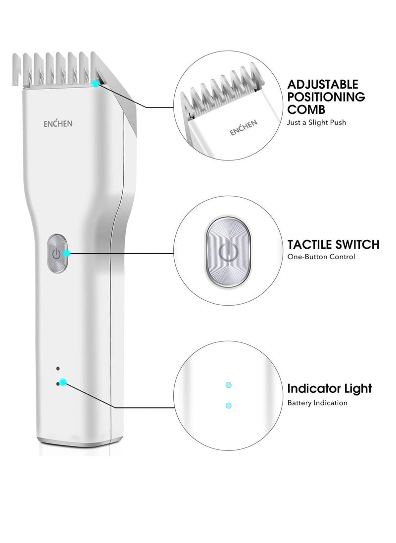 Enchen Boost Wireless Multi-Function Electric Hair Clipper & Shaver, 2 Speed Control, Nano Ceramic Cutting Head, 5800rpm, 1500mAh Battery, Type-C Charger, White | Boost-white