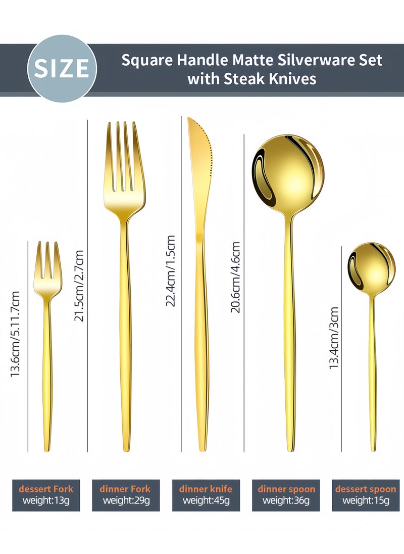 30 Pieces Stainless Steel Knife Fork Spoon Full Set for Home Office Restaurant Hotel, Black