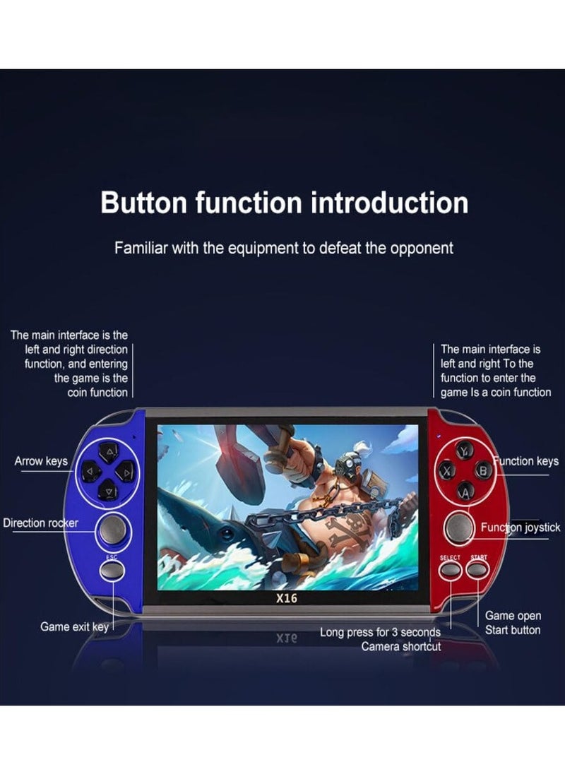 X16 Handheld Game Console with 6.5-Inch HD Display, 64GB Memory Card, Built-in Classic and Modern Games, Portable Gaming System for Kids and Adults, Ideal for Travel, Entertainment, and Gifting