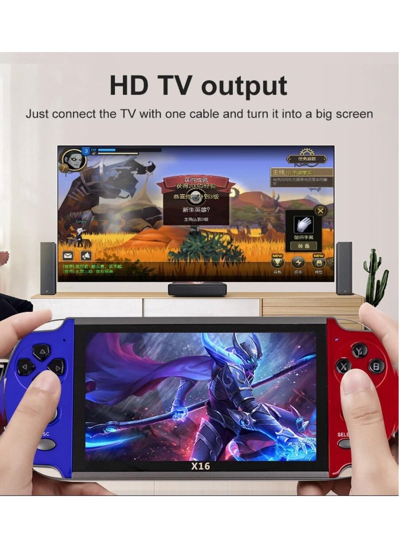 X16 Handheld Game Console with 6.5-Inch HD Display, 64GB Memory Card, Built-in Classic and Modern Games, Portable Gaming System for Kids and Adults, Ideal for Travel, Entertainment, and Gifting