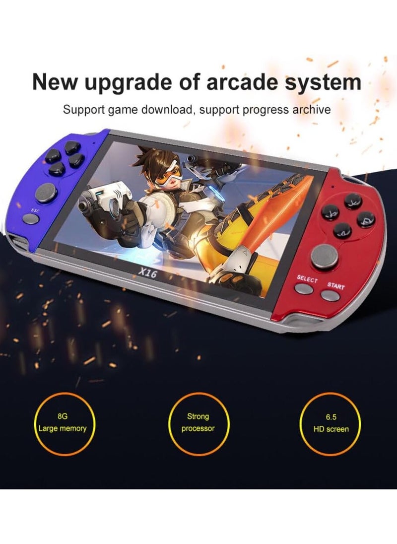 X16 Handheld Game Console with 6.5-Inch HD Display, 64GB Memory Card, Built-in Classic and Modern Games, Portable Gaming System for Kids and Adults, Ideal for Travel, Entertainment, and Gifting