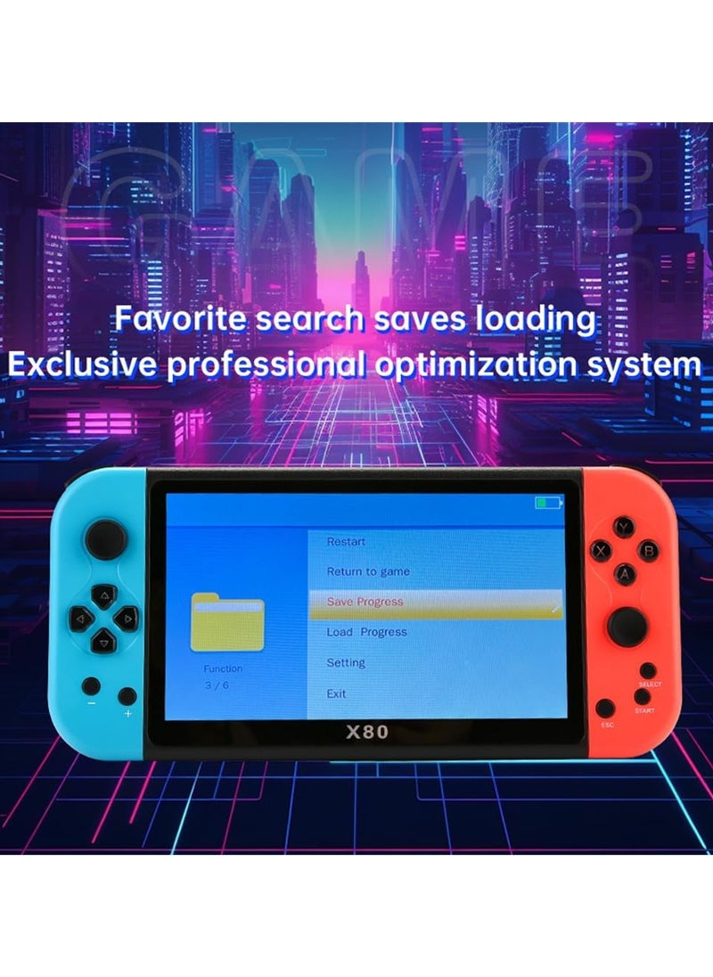 X80 Game Console, 7 Inch Retro Game Console with 10000 Built-in Games, Supports 10 Emulators and 128GB TF Card Expansion, Multifunctional Pocket Game for Kids