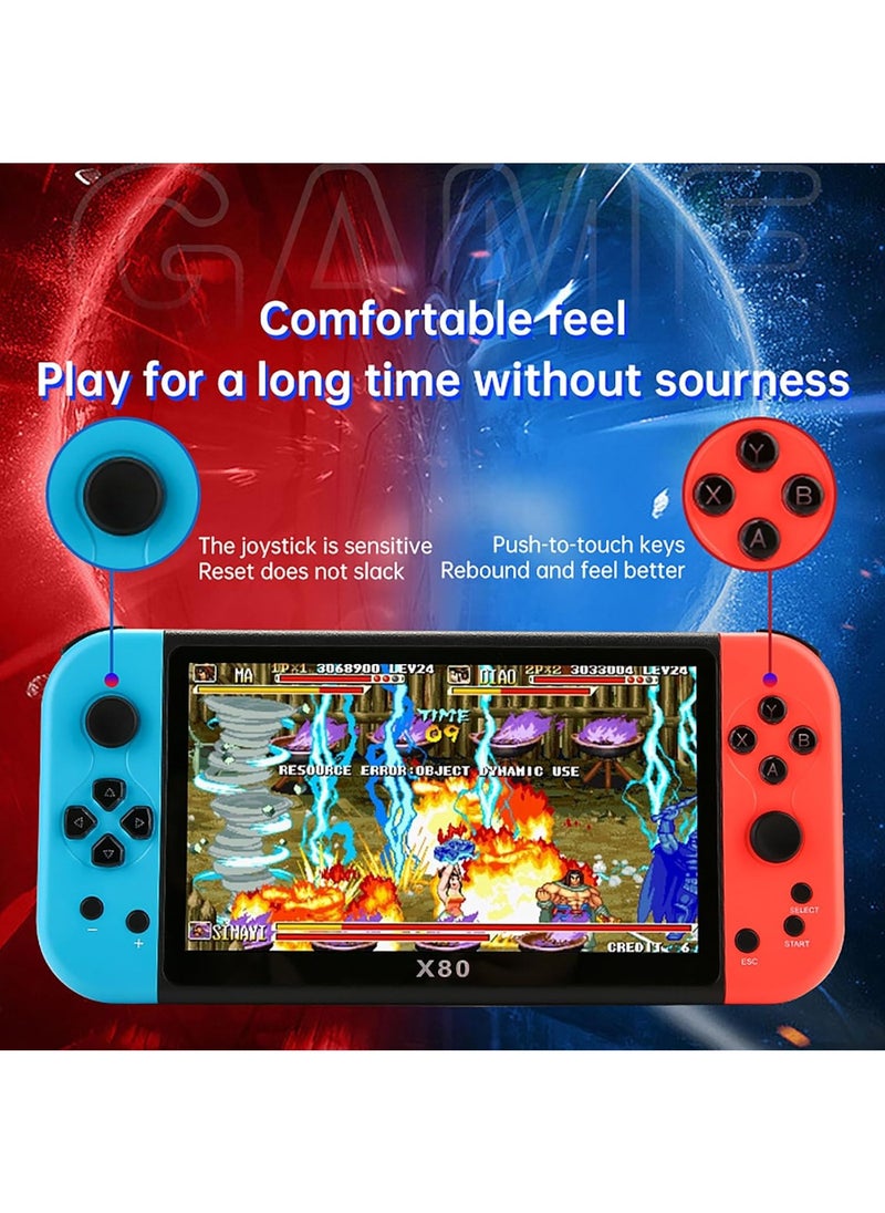 X80 Game Console, 7 Inch Retro Game Console with 10000 Built-in Games, Supports 10 Emulators and 128GB TF Card Expansion, Multifunctional Pocket Game for Kids