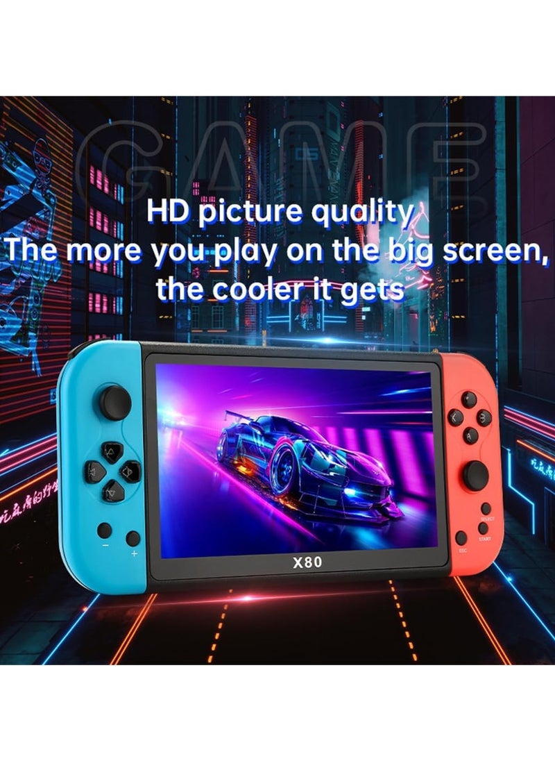 X80 Game Console, 7 Inch Retro Game Console with 10000 Built-in Games, Supports 10 Emulators and 128GB TF Card Expansion, Multifunctional Pocket Game for Kids