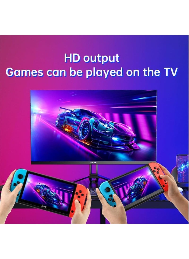X80 Game Console, 7 Inch Retro Game Console with 10000 Built-in Games, Supports 10 Emulators and 128GB TF Card Expansion, Multifunctional Pocket Game for Kids